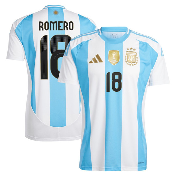 Men's Argentina #18 Cristian Romero 2024 White Home Soccer Jersey Men's Argentina #18 Cristian Romero 2024 White Home Soccer Jersey